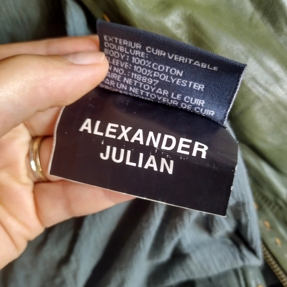 american modern alexander julian buttery soft green leather moto jacket sz S - Picture 12 of 13